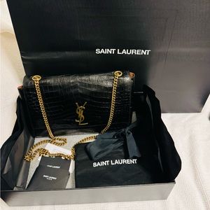 YSL kate reversible black/brown crocodile embossed chain leather bag brand new.